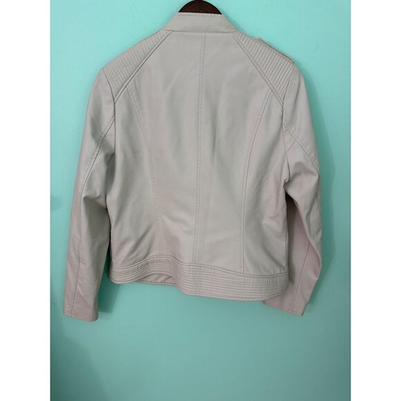 APT. 9 Womens Faux Leather Moto Jacket L Beige Quilted Shoulder Detail - Picture 5 of 10